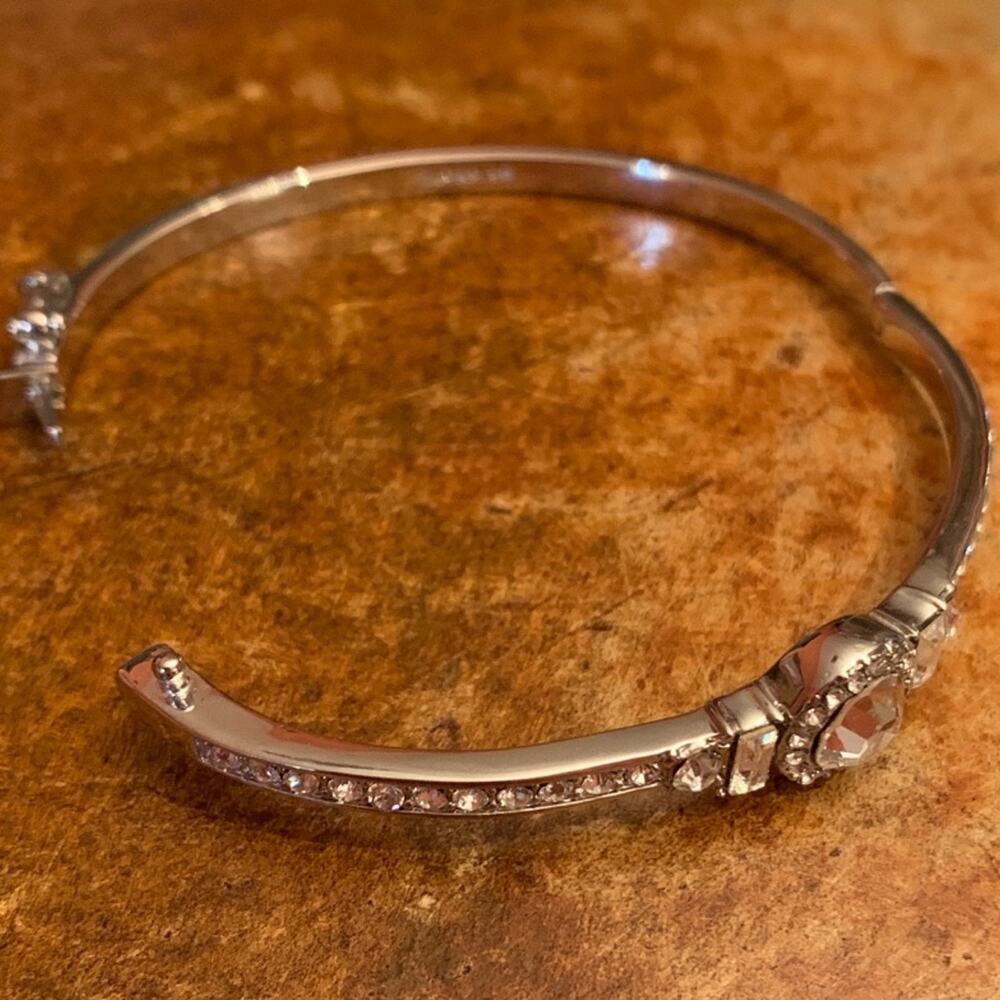 Givenchy Silver And Crystal Hinged Bangle - image 5